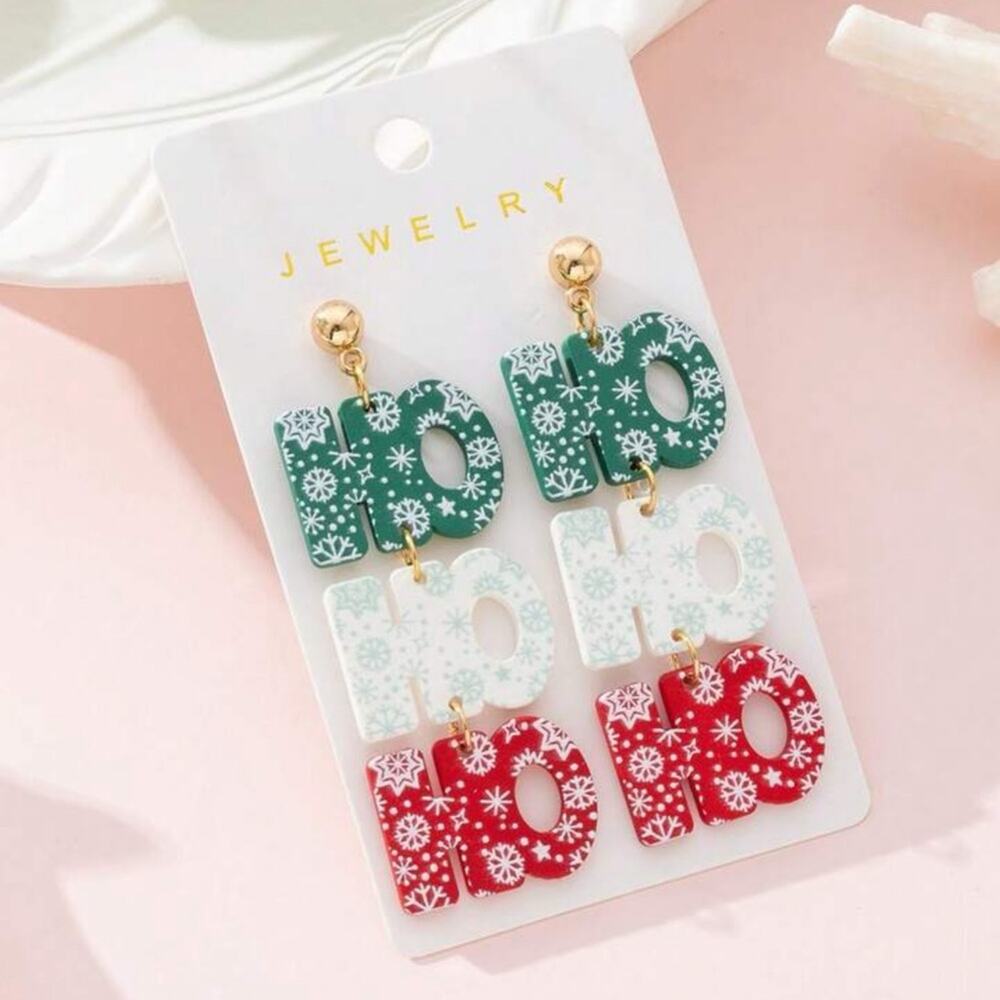 #47 Christmas SnowFlake Ho Ho Ho Dangle Earrings